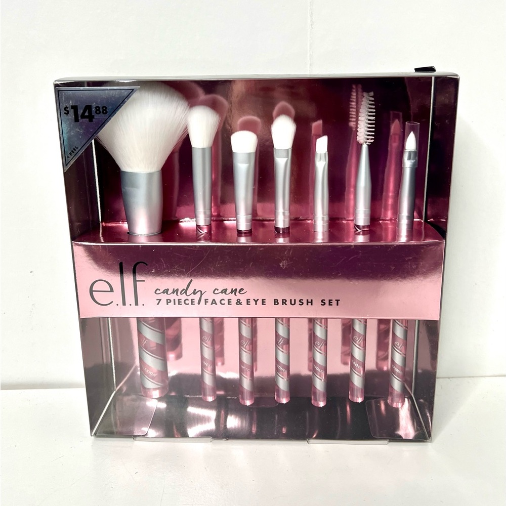ELF Candy Cane 7 Piece Face & Eye Brush Set - Pink and White